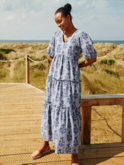 Light Blue V-Neck Tiered Dress -UK Clothing Sales 2024 N02602s3