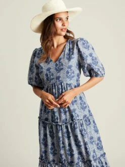 Light Blue V-Neck Tiered Dress -UK Clothing Sales 2024 N02602s5