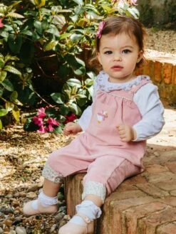 Trotters London Pink Little Cord Jemima Duck Cotton Dungarees