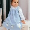 Trotters London Blue Little Pale Jemima Smocked Cotton Pinafore -UK Clothing Sales 2024 N32 275s