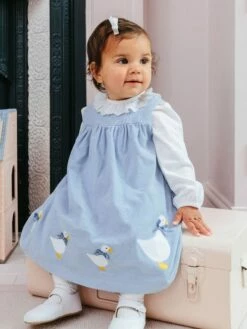 Trotters London Blue Little Pale Jemima Smocked Cotton Pinafore