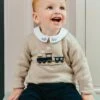 Trotters London Natural Little Oatmeal Thomas Train Jumper