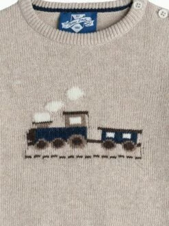 Trotters London Natural Little Oatmeal Thomas Train Jumper -UK Clothing Sales 2024 N32 288s4