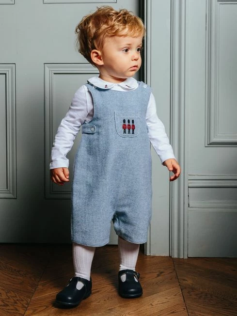 Trotters London Little Pale Blue Herringbone Archie Guardsman Romper -UK Clothing Sales 2024 N32 293s