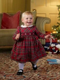 Trotters London Little Red Charlotte Tartan Smocked Dress