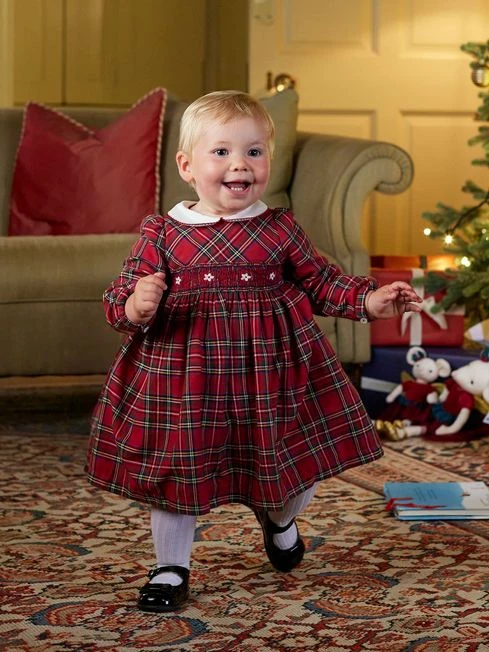 Trotters London Little Red Charlotte Tartan Smocked Dress -UK Clothing Sales 2024 N32266s