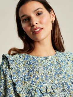 Blue Ditsy Blouse With Frilled Bib -UK Clothing Sales 2024 N42345s6
