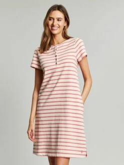 Pink Henley Button Down A-Line Dress
