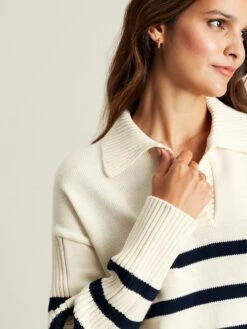 Cream Navy Blue Striped Collared Jumper -UK Clothing Sales 2024 U75382s4
