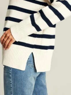 Cream Navy Blue Striped Collared Jumper -UK Clothing Sales 2024 U75382s6