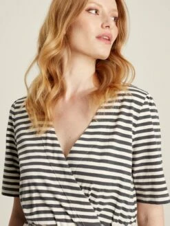 Grey Striped Wrap Midi Dress -UK Clothing Sales 2024 U75384s5