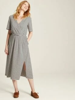 Grey Striped Wrap Midi Dress -UK Clothing Sales 2024 U75384s6
